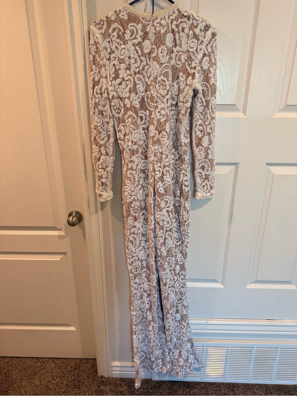 NADINE MERABI Nude and White Lace Overlay  Jumpsuit  !